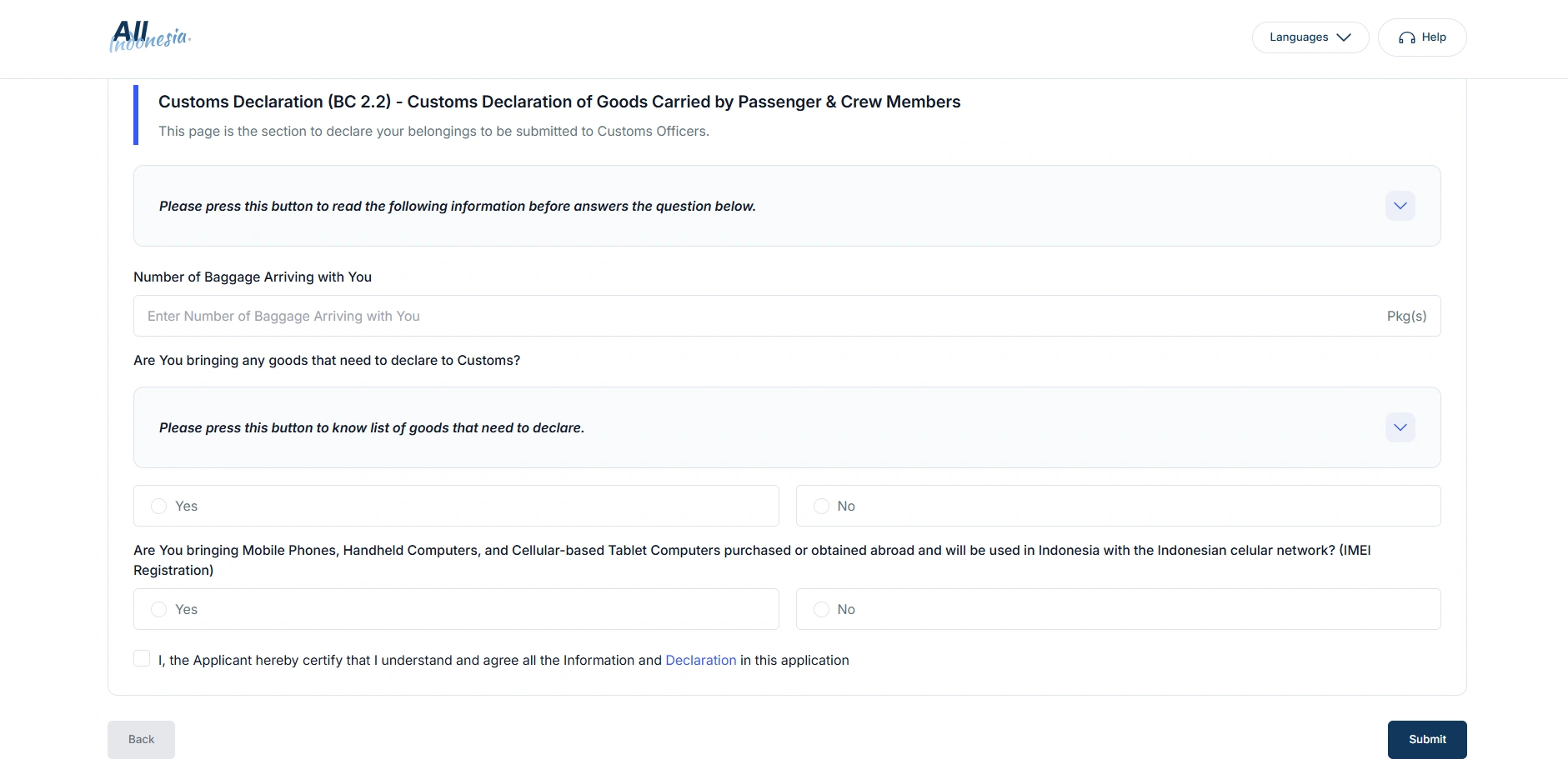 All Indonesia Arrival Card
