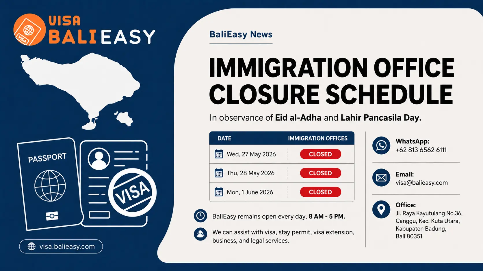 Immigration Office Closure Schedule for Eid al-Adha and Lahir Pancasila Day 27 May - 1 June 2026